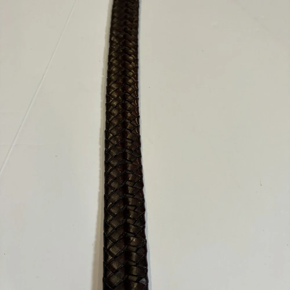 Coach Braided Leather Belt with Brass Buckle - Dark Brown